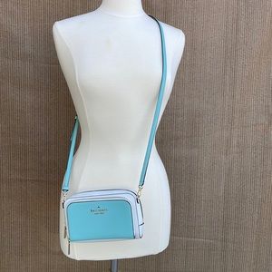 Kate Spade, aqua and white, cross-body bag, $75